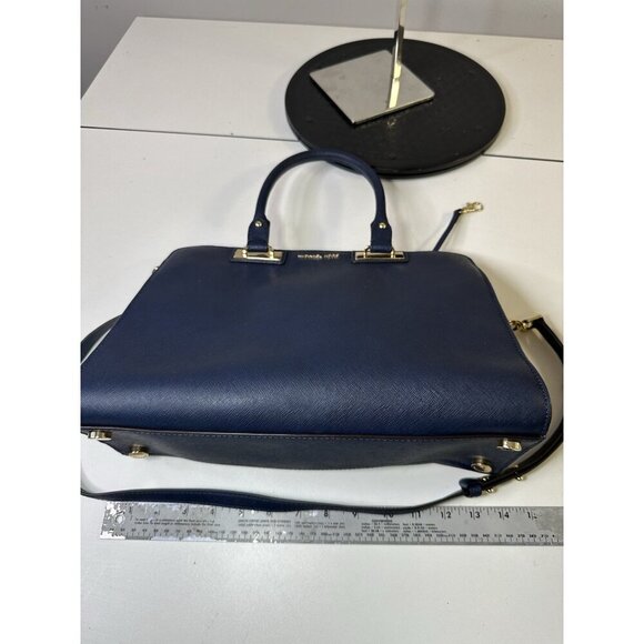 Michael Kors Quinn- Navy Blue Saffiano Leather Satchel Purse - Picture 4 of 9